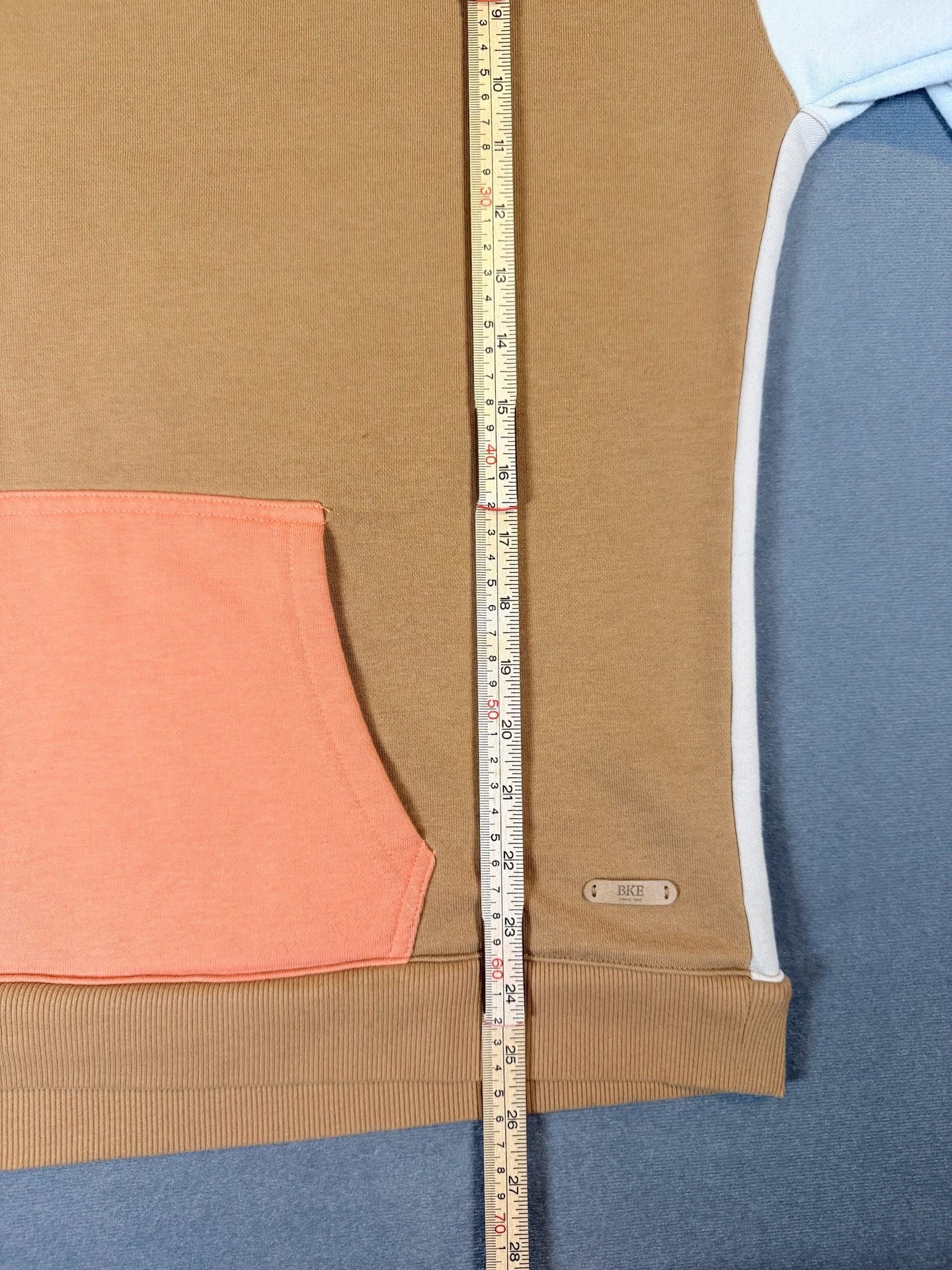 Bke Colorblock Hoodie Size L Tan White Orange Pocket Sweatshirt 4