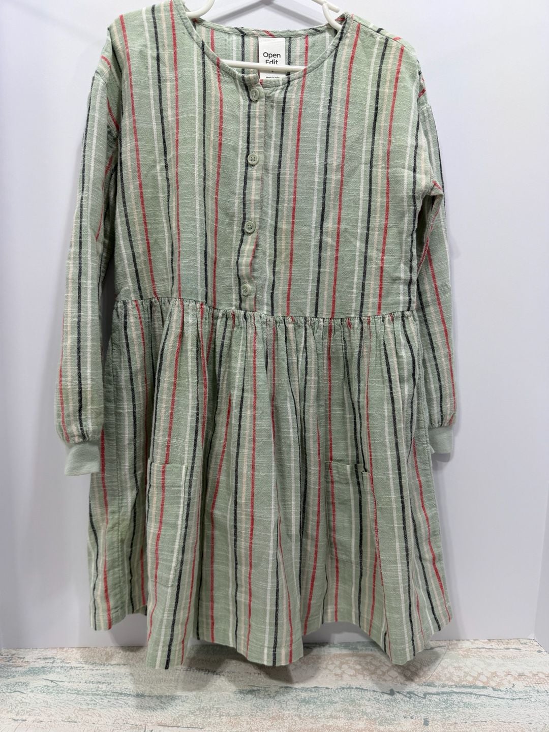 Open Edit Striped Button Down Dress Size 5 Green 2