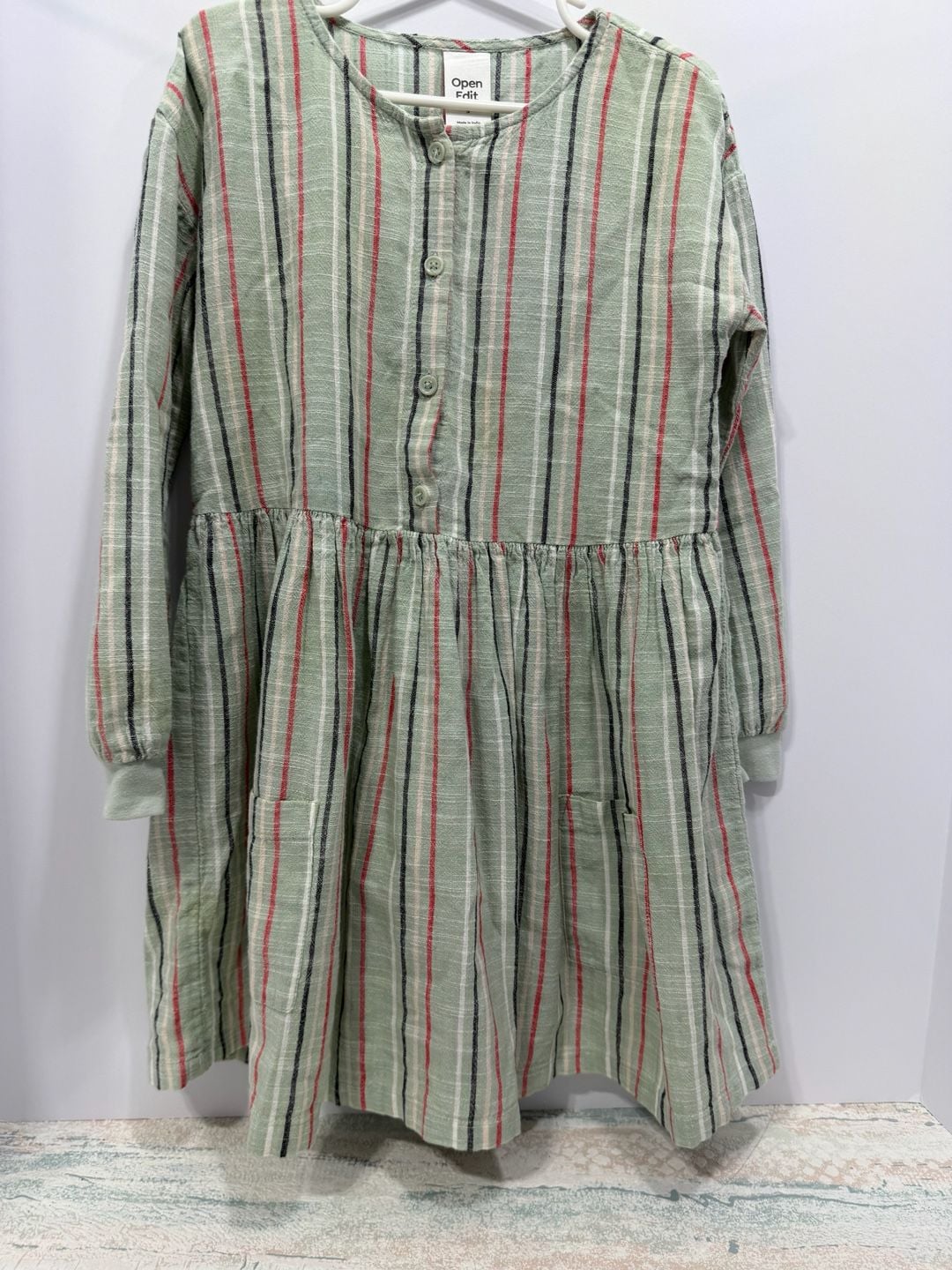 Open Edit Striped Button Down Dress Size 5 Green 5