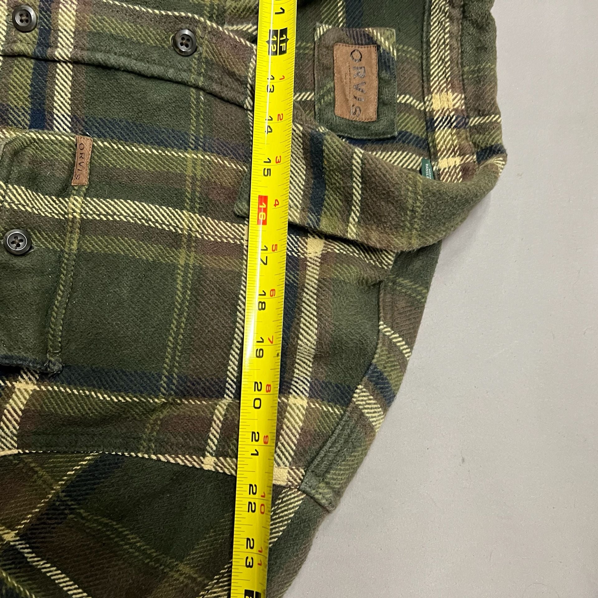 Orvis Plaid Heavyweight Flannel Shirt Green Long Sleeve Button Down Size XXL 8
