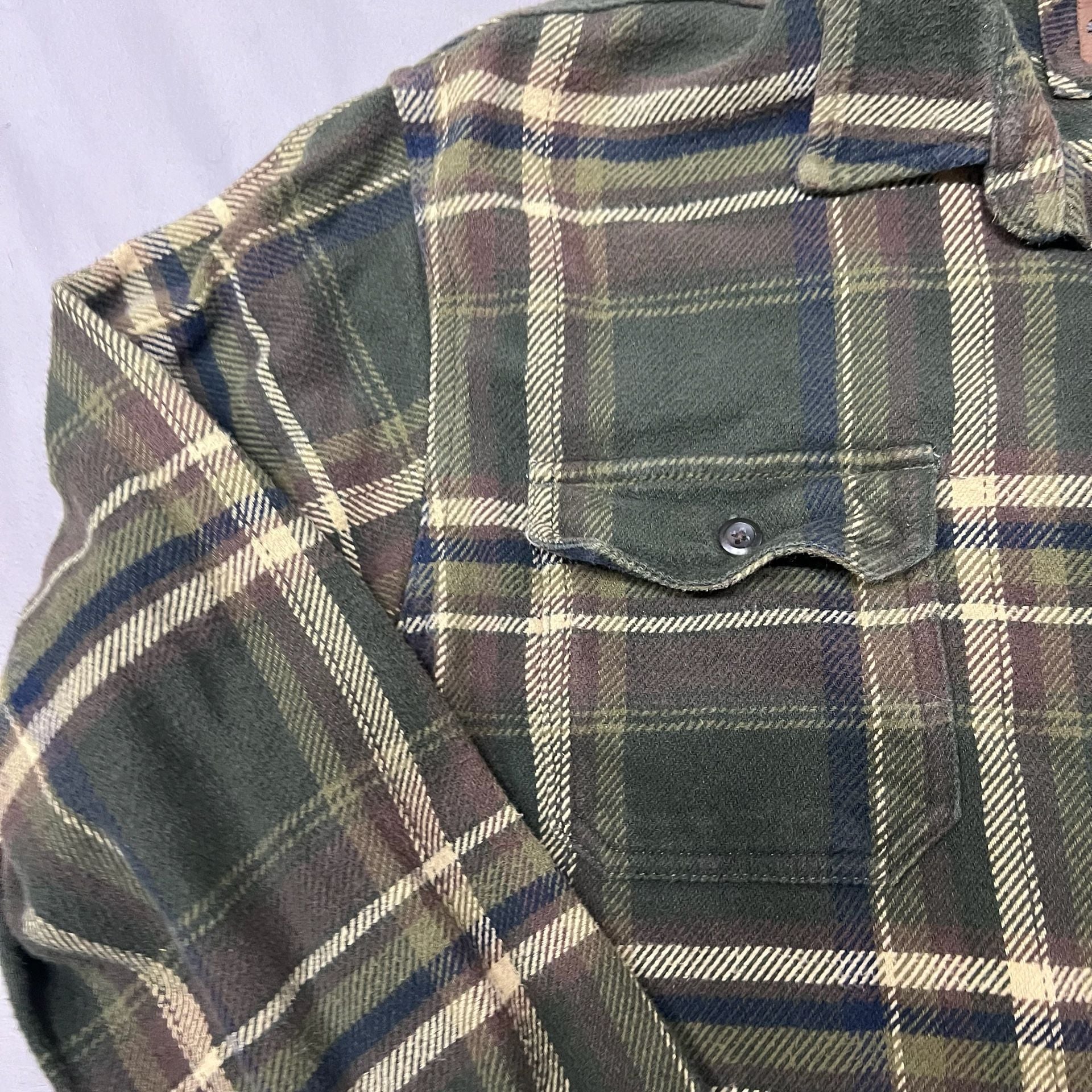Orvis Plaid Heavyweight Flannel Shirt Green Long Sleeve Button Down Size XXL 12