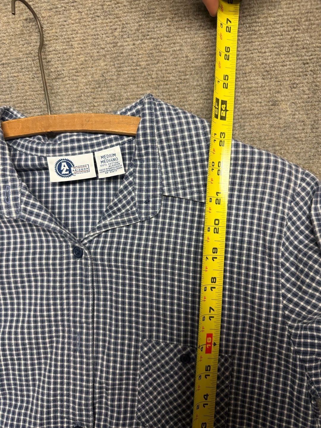 Arizona Plaid Button Up Shirt Size Medium Blue Short 6