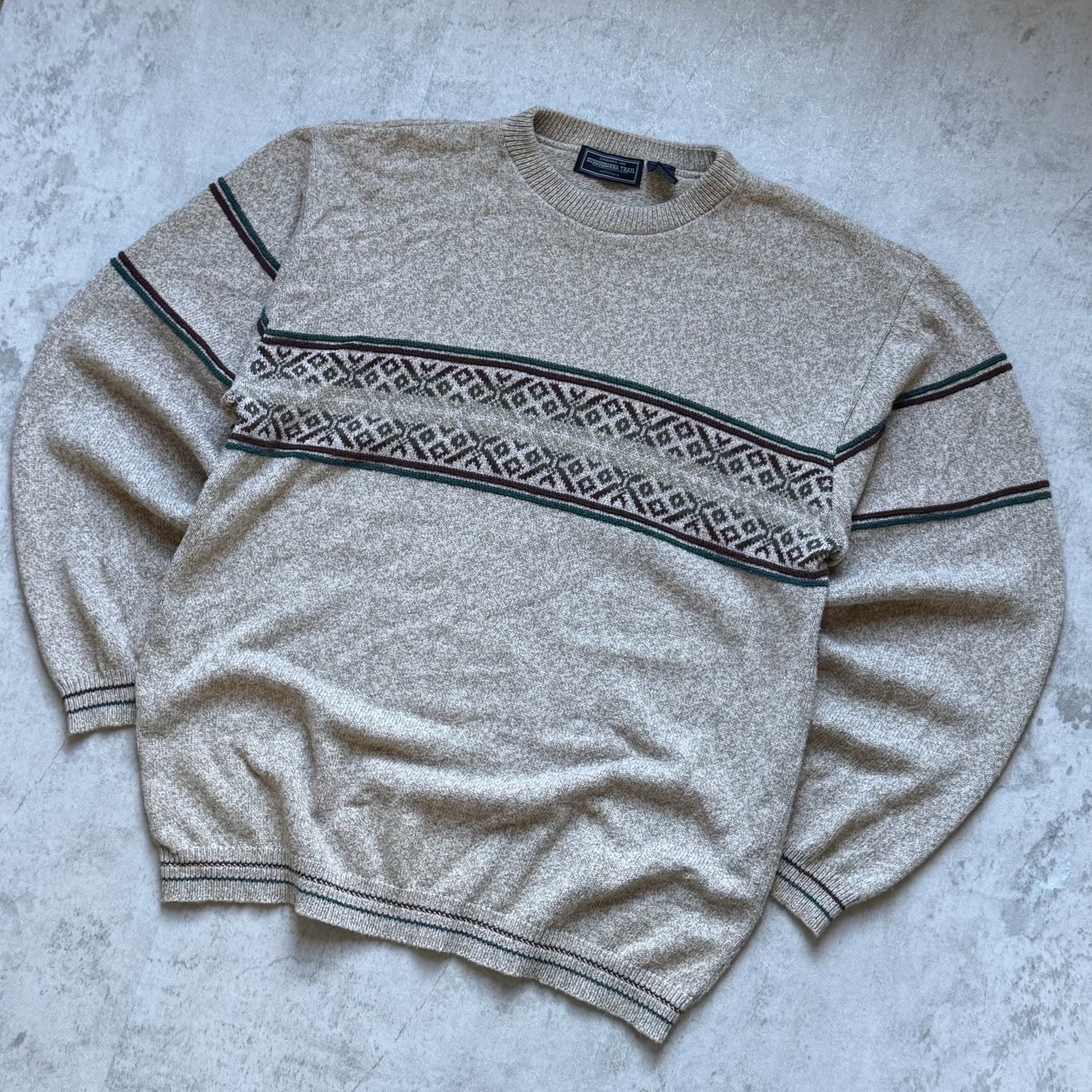 Susquehanna Trail Sweater Size 1XLT Beige Fair Isle Knit Crewneck Pullover 2