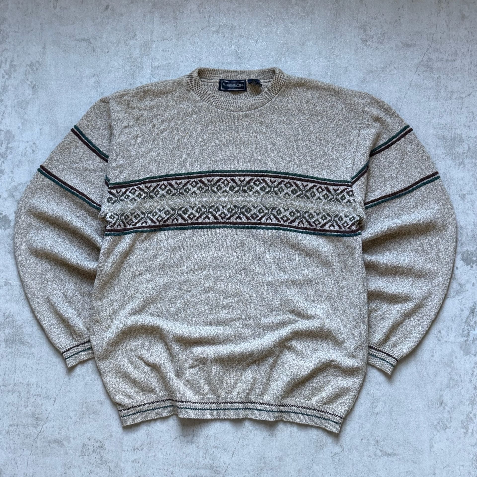 Susquehanna Trail Sweater Size 1XLT Beige Fair Isle Knit Crewneck Pullover 3