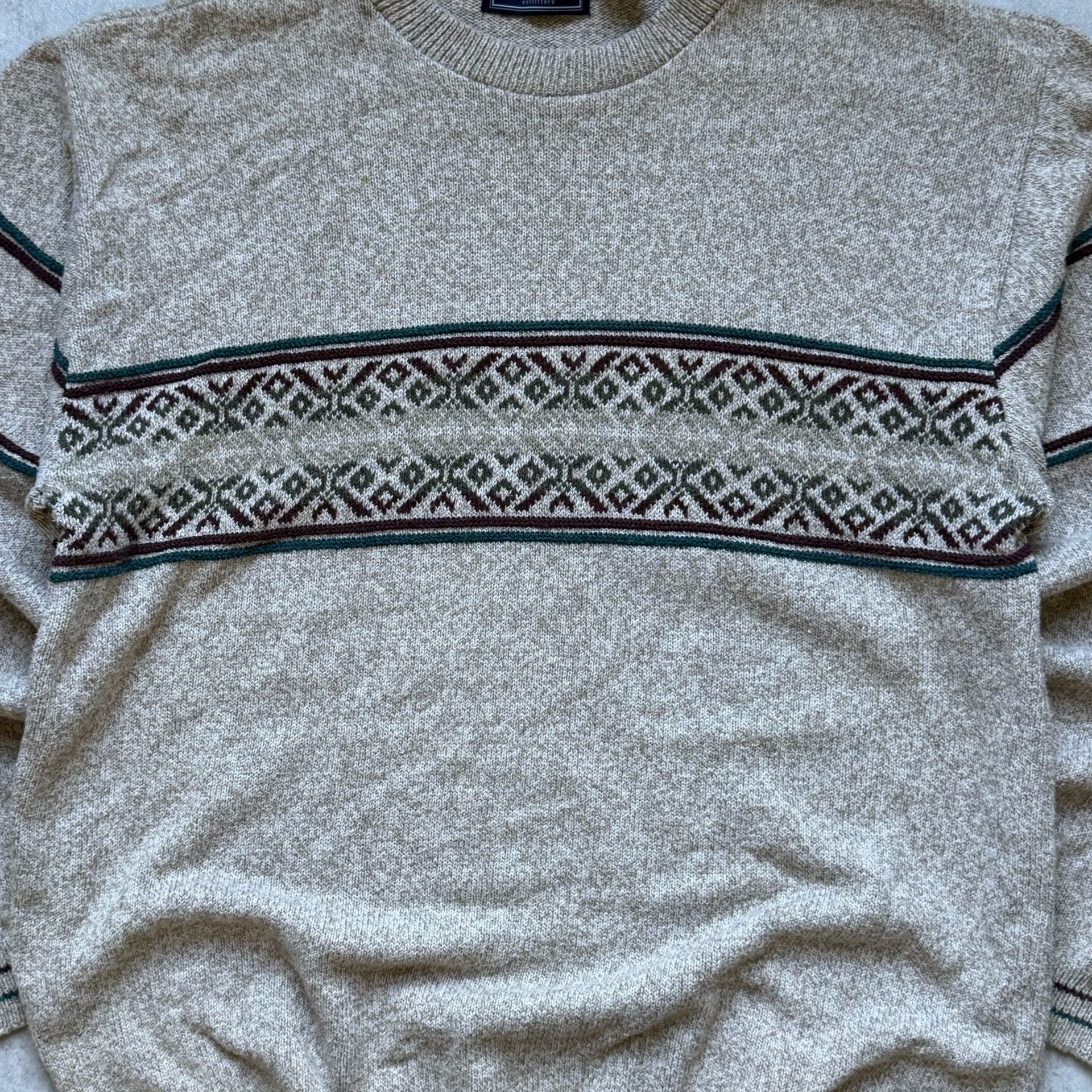 Susquehanna Trail Sweater Size 1XLT Beige Fair Isle Knit Crewneck Pullover 4