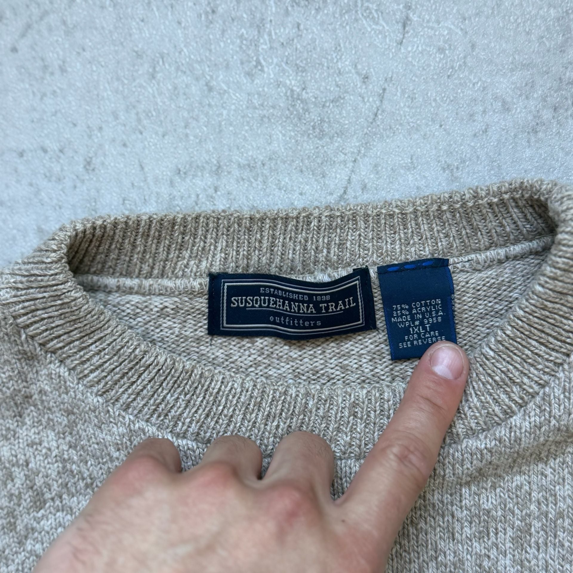Susquehanna Trail Sweater Size 1XLT Beige Fair Isle Knit Crewneck Pullover 5
