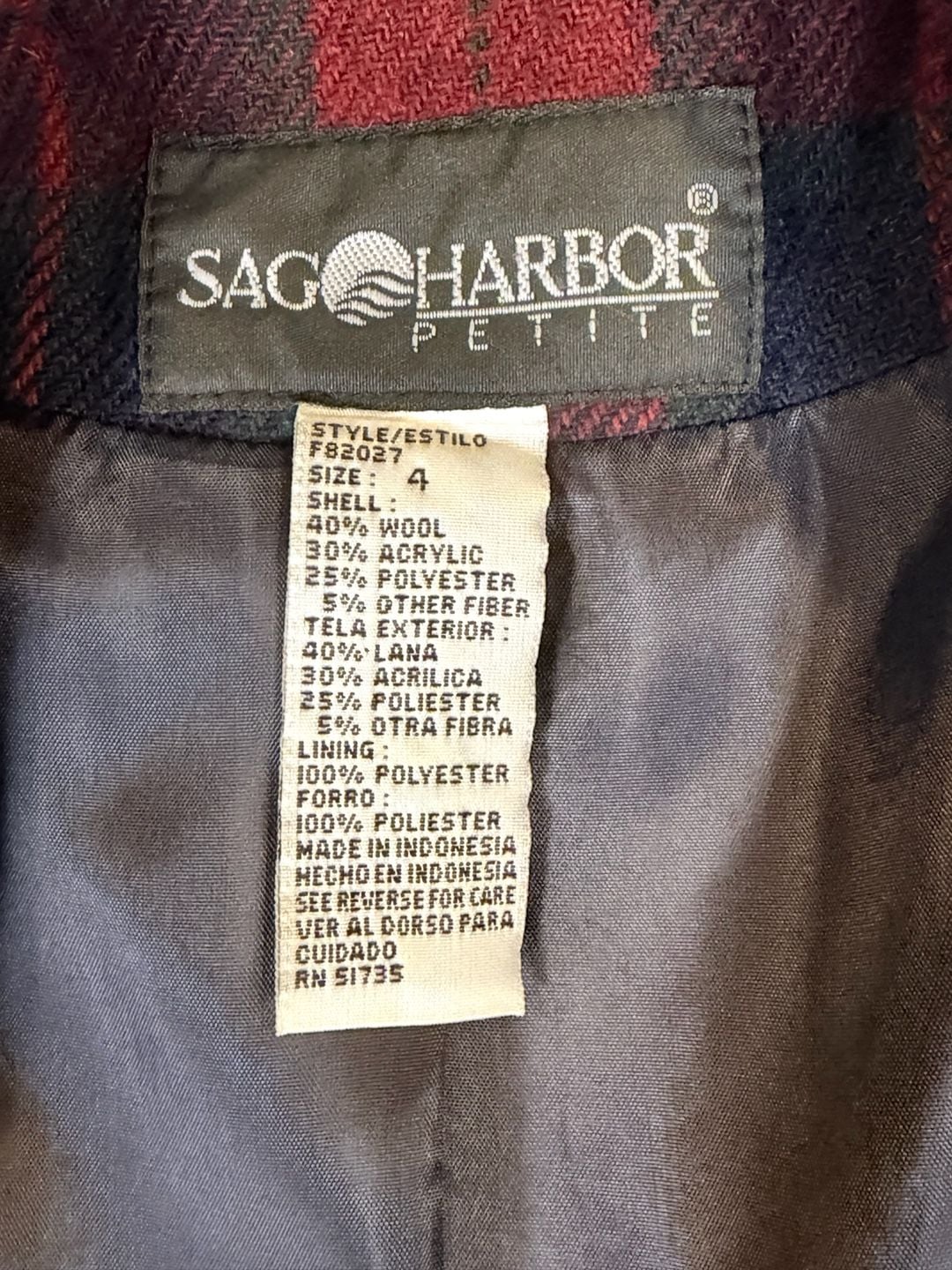 Vintage Sag Harbor Petite Plaid Wool Blazer Size 4 Velvet Collar Academia 3