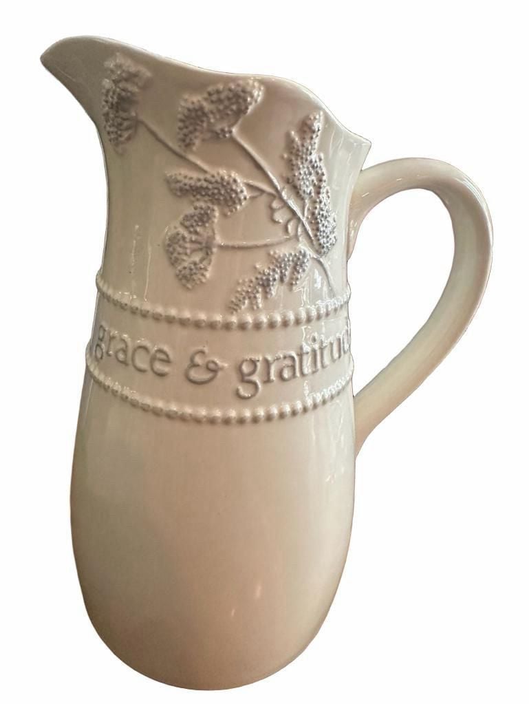 Mary & Martha Grace & Gratitude Queen Anne's Lace 10" Ceramic Pitcher 1