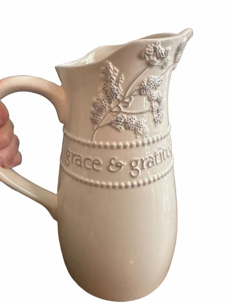 Mary & Martha Grace & Gratitude Queen Anne's Lace 10" Ceramic Pitcher 3
