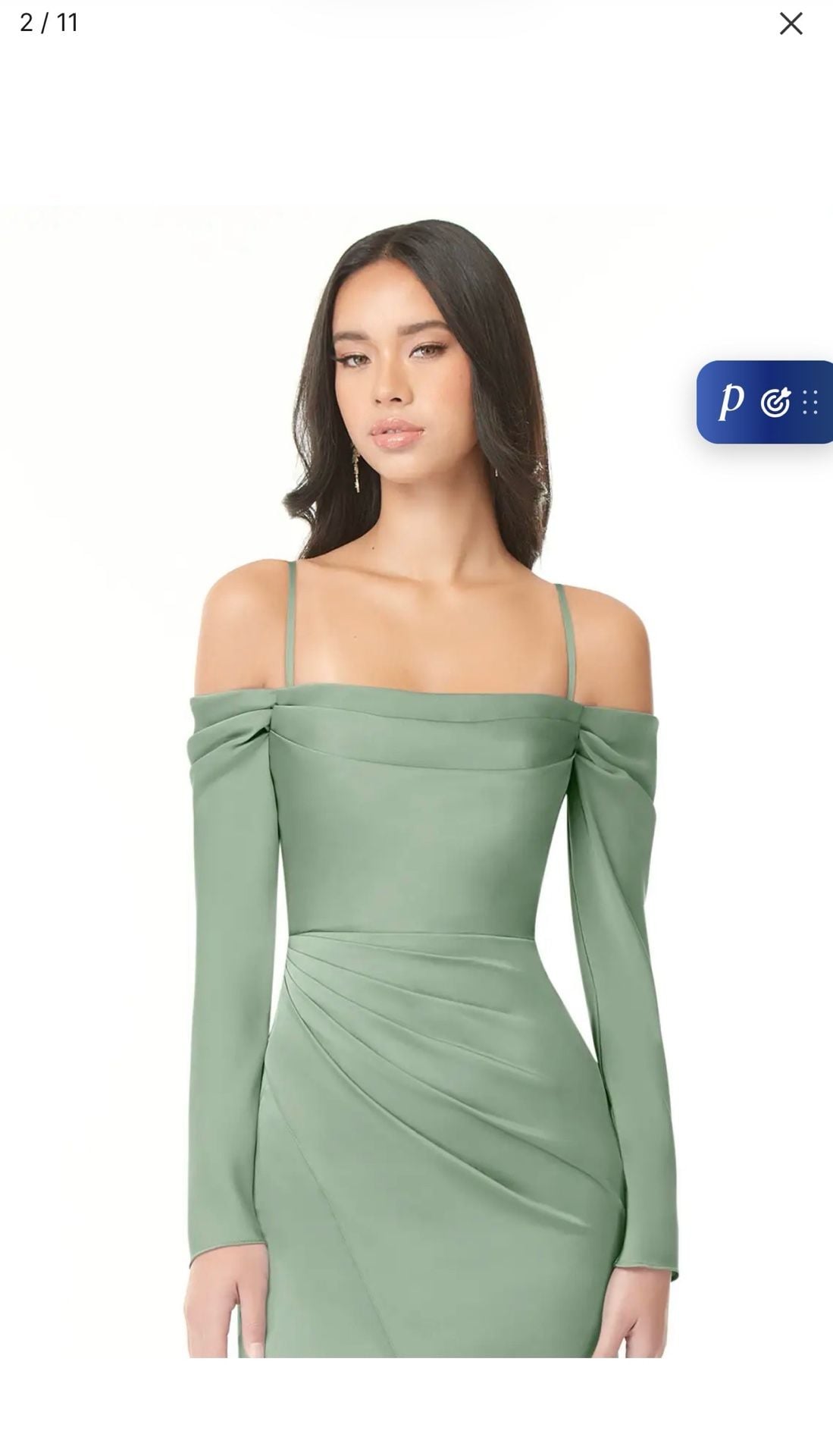 Azazie Hallie Dress Size US 17 Matcha Stretch Satin Bridesmaid 3