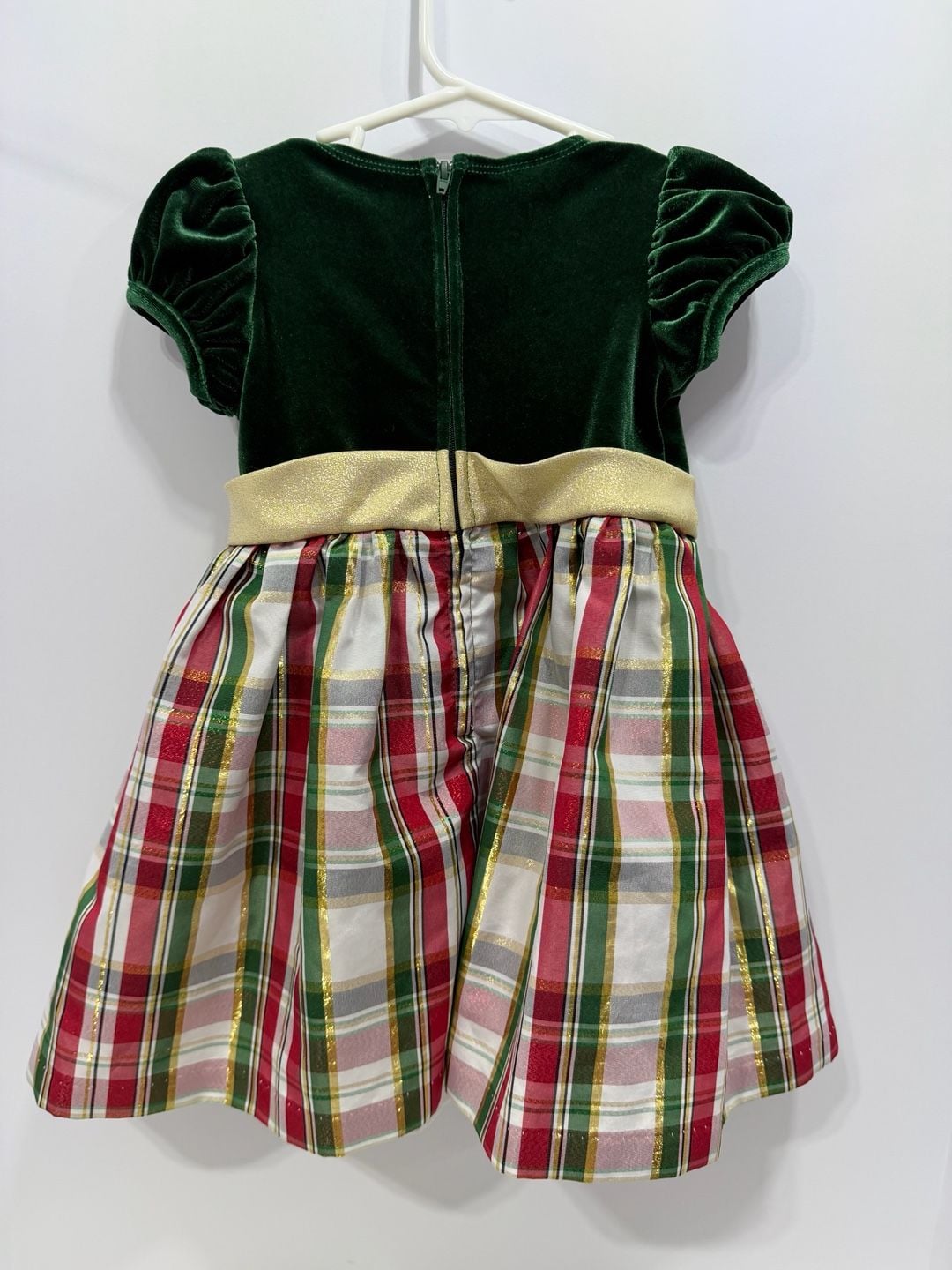 By Bonnie Jean Dress Size 2T Green Velvet Red Plaid Holiday Bow 7