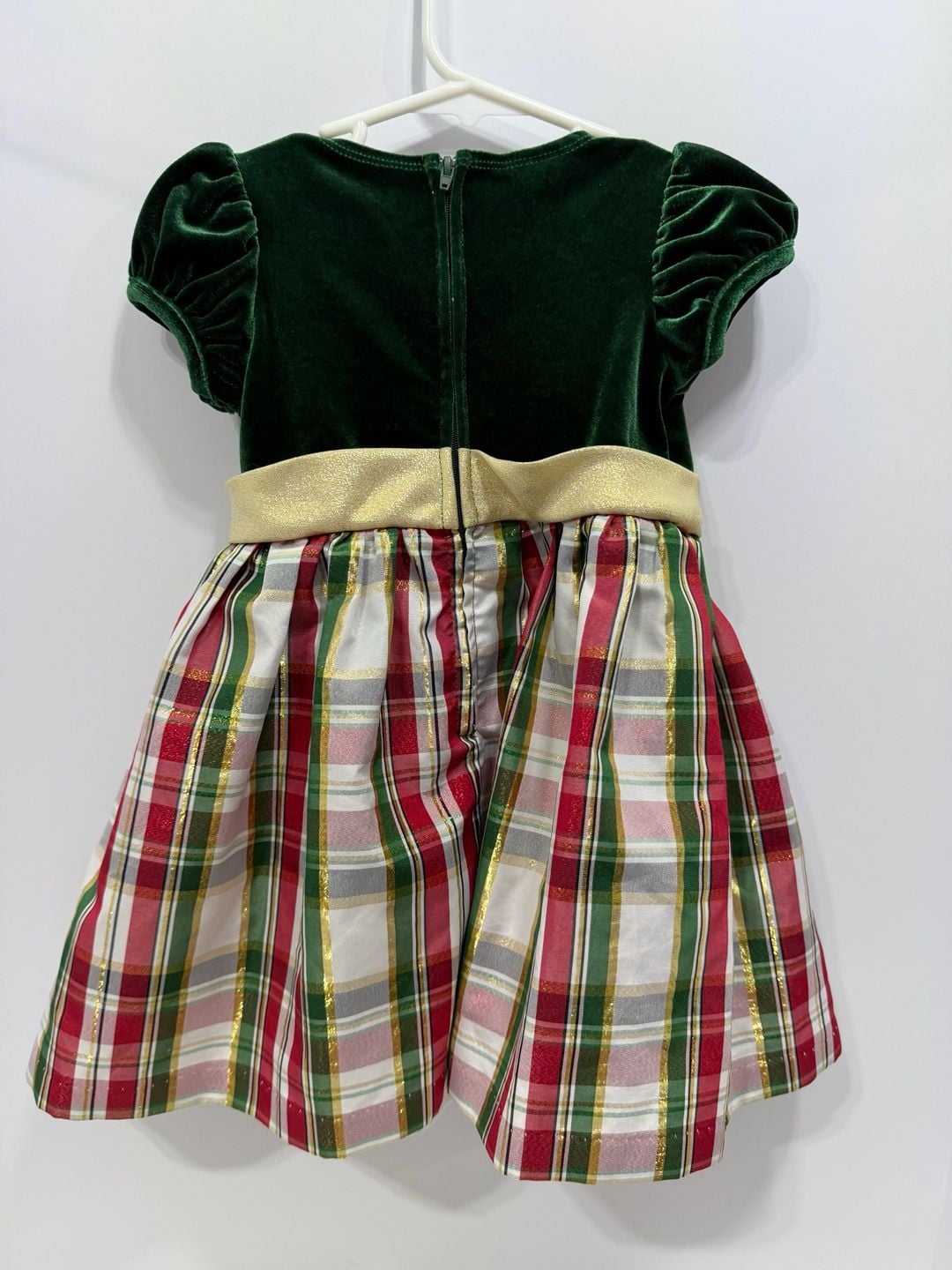 By Bonnie Jean Dress Size 2T Green Velvet Red Plaid Holiday Bow 8