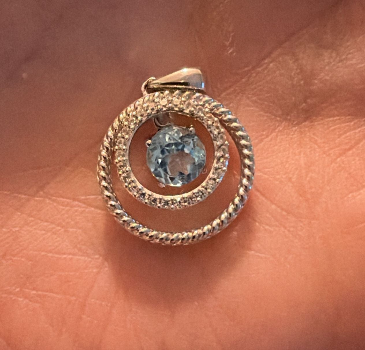 Sterling Silver Blue Topaz and White Sapphire Circular Halo Pendant 2