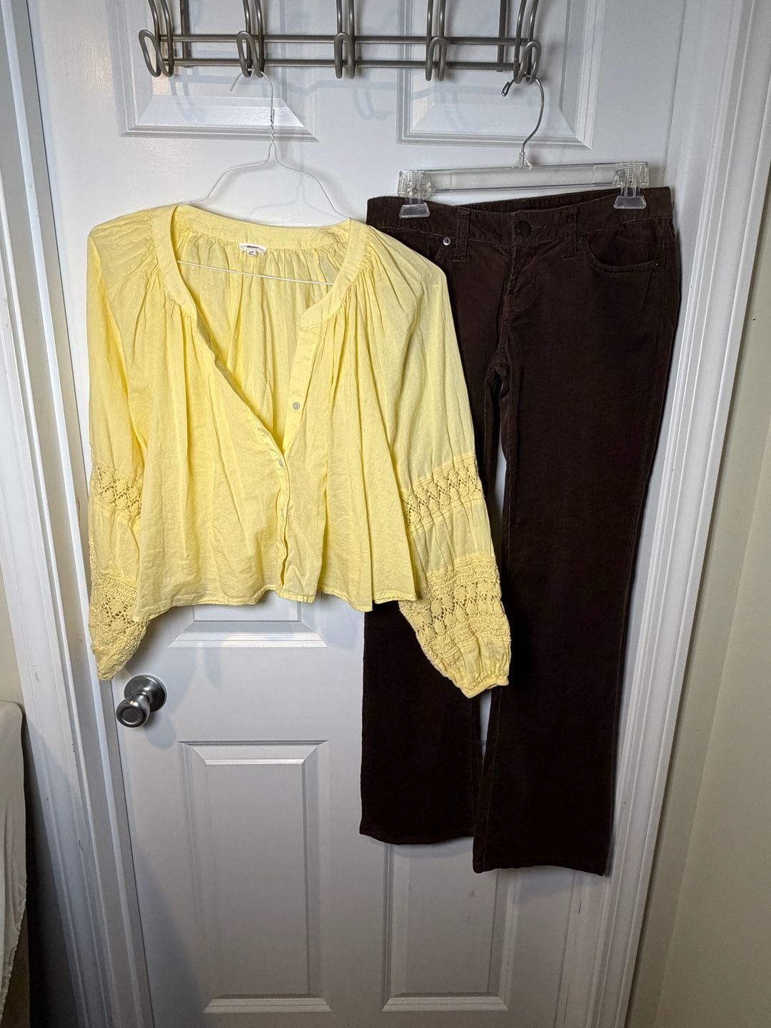 Aerie Yellow Crochet Balloon Sleeve Peasant Blouse Small 7