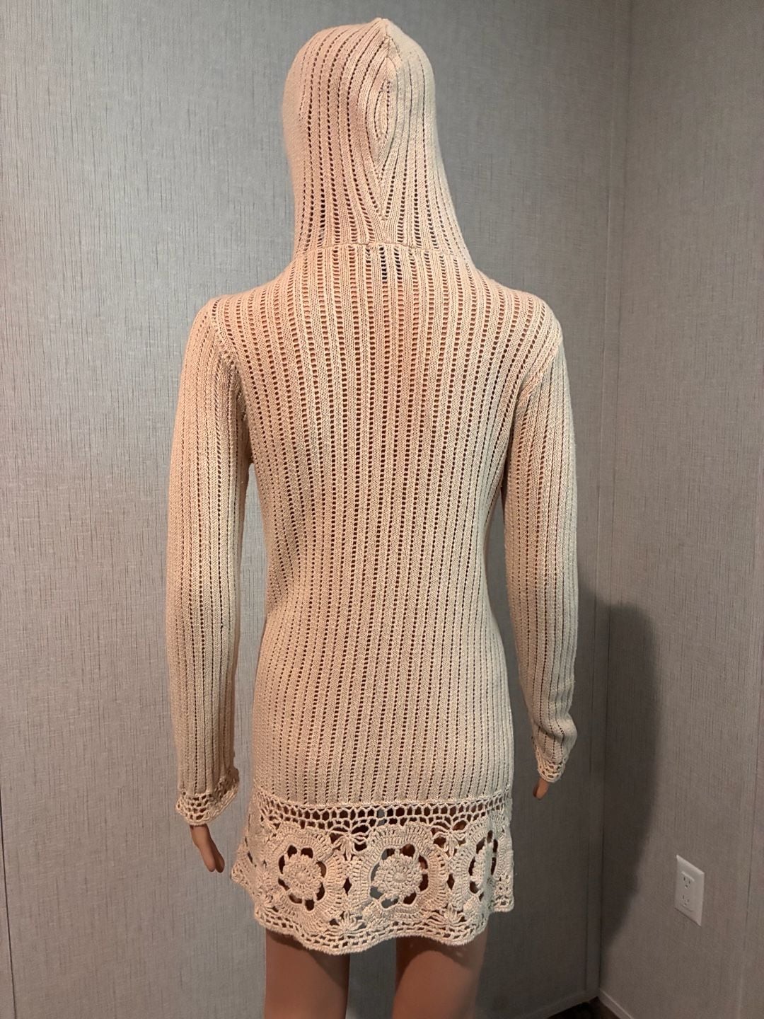 Limited Too Hooded Cardigan Sweater Size 14 Beige Crochet Knit 7