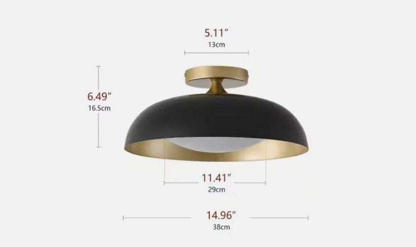 Aiwen Semi-Flush Mount Ceiling Light 14.96 in. Black and Gold 2