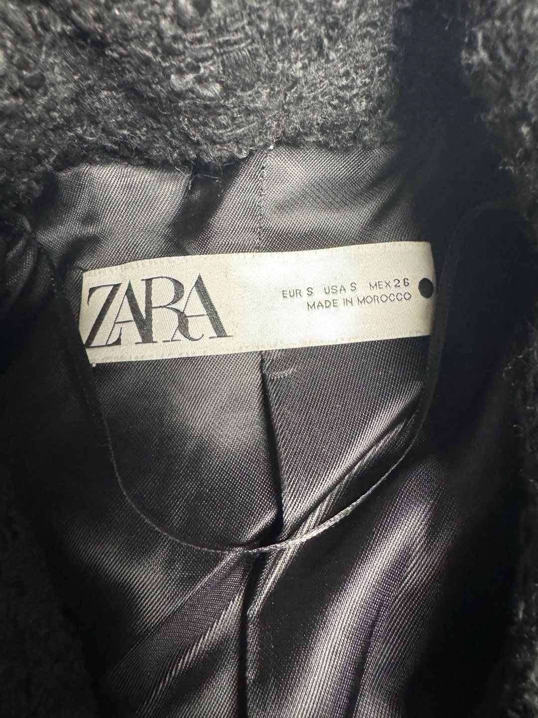Zara Textured Weave Double Breasted Blazer Size S Black Gold Buttons 3