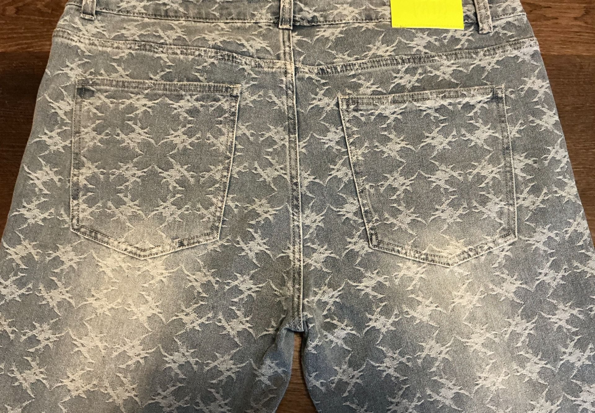 PAIN LAB Laser Distressed Stacked Denim Jeans – Light Blue  8