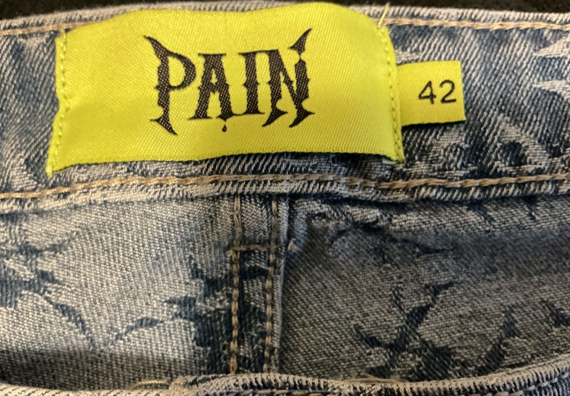 PAIN LAB Laser Distressed Stacked Denim Jeans – Light Blue  11
