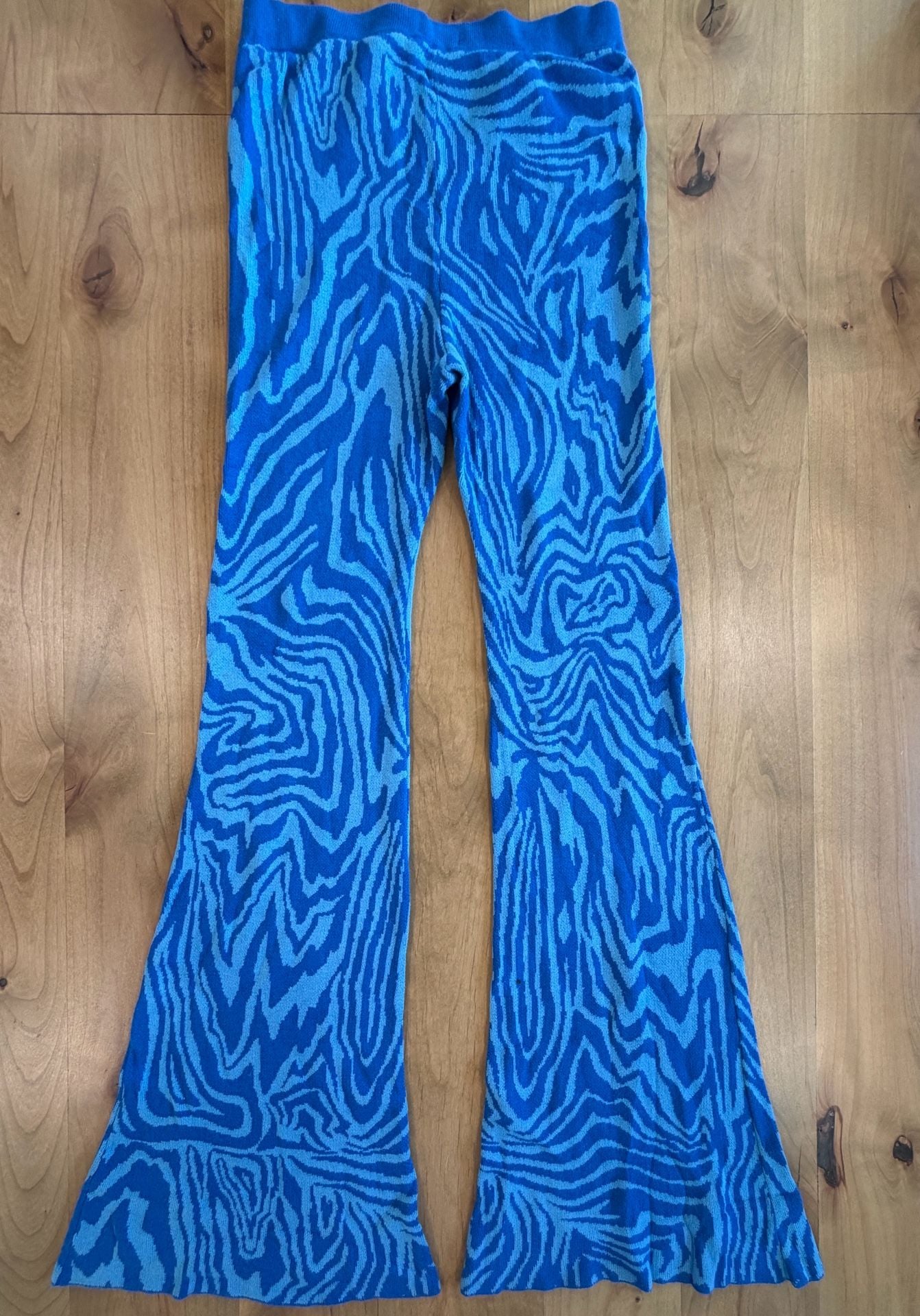 Mother Knit Flare Pants Size M Blue Zebra Swirl Trousers 11