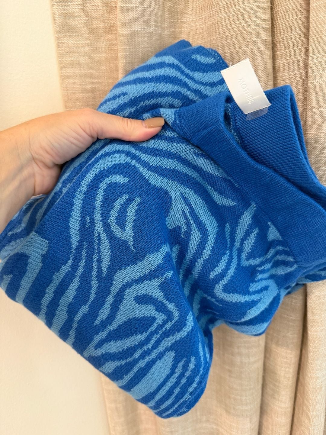 Mother Knit Flare Pants Size M Blue Zebra Swirl Trousers 12