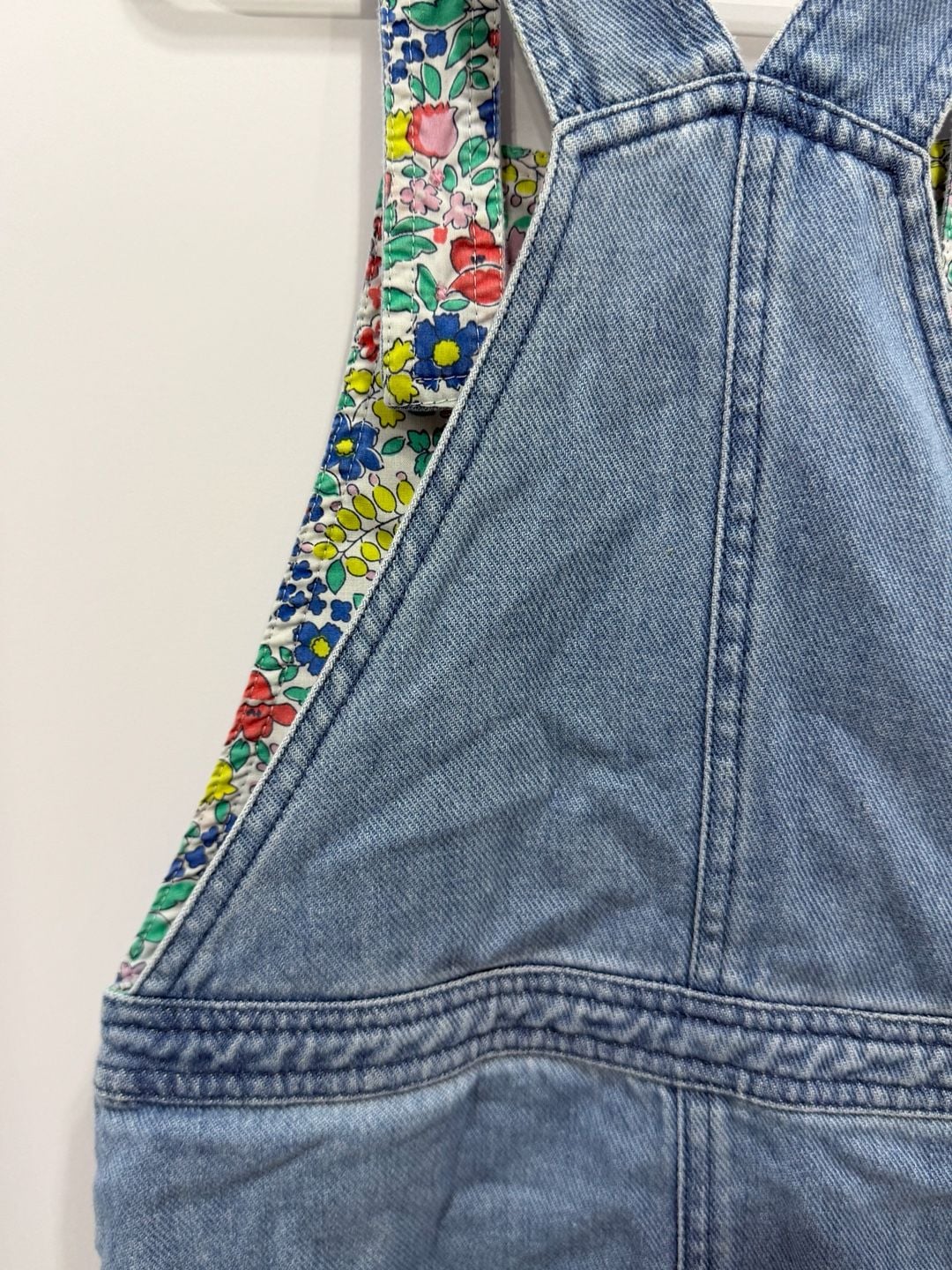 Mini Boden Denim Jumper Dress Size 7-8Y Floral Lining Blue Pinafore 10