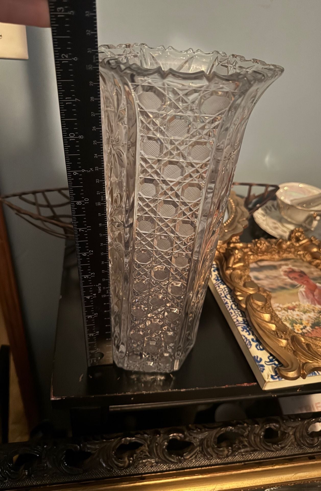 Vintage Bohemia Cut Crystal Vase Set 9