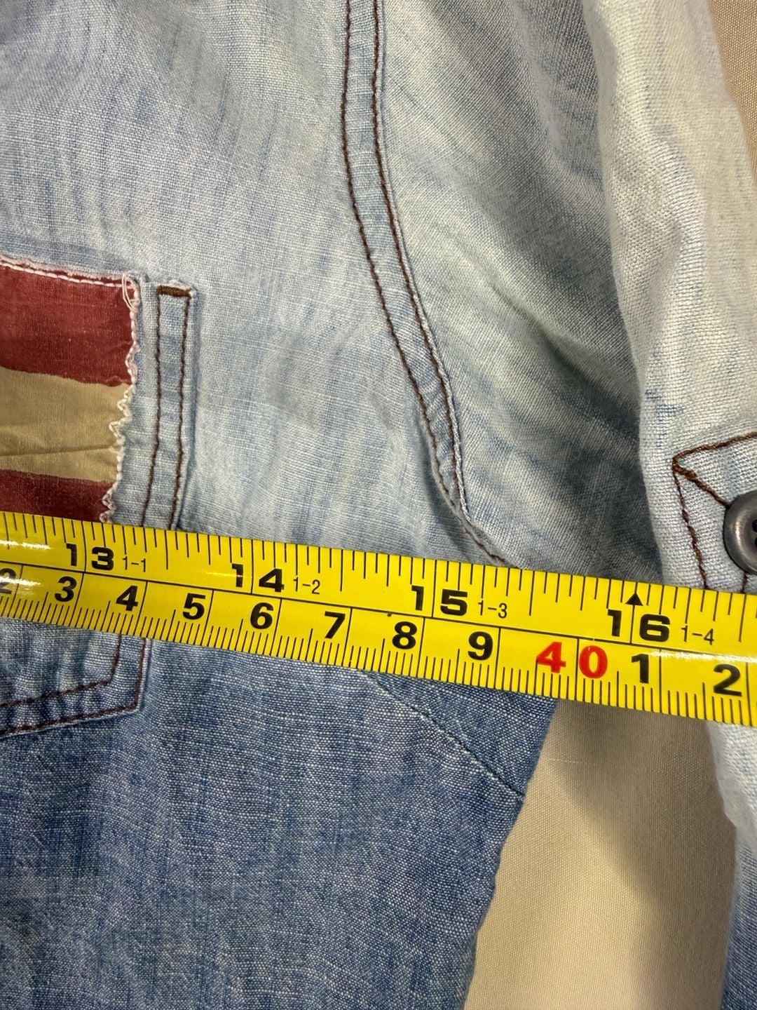 Affliction Button Down Shirt Ombre US Flag Patch Denim XS 7