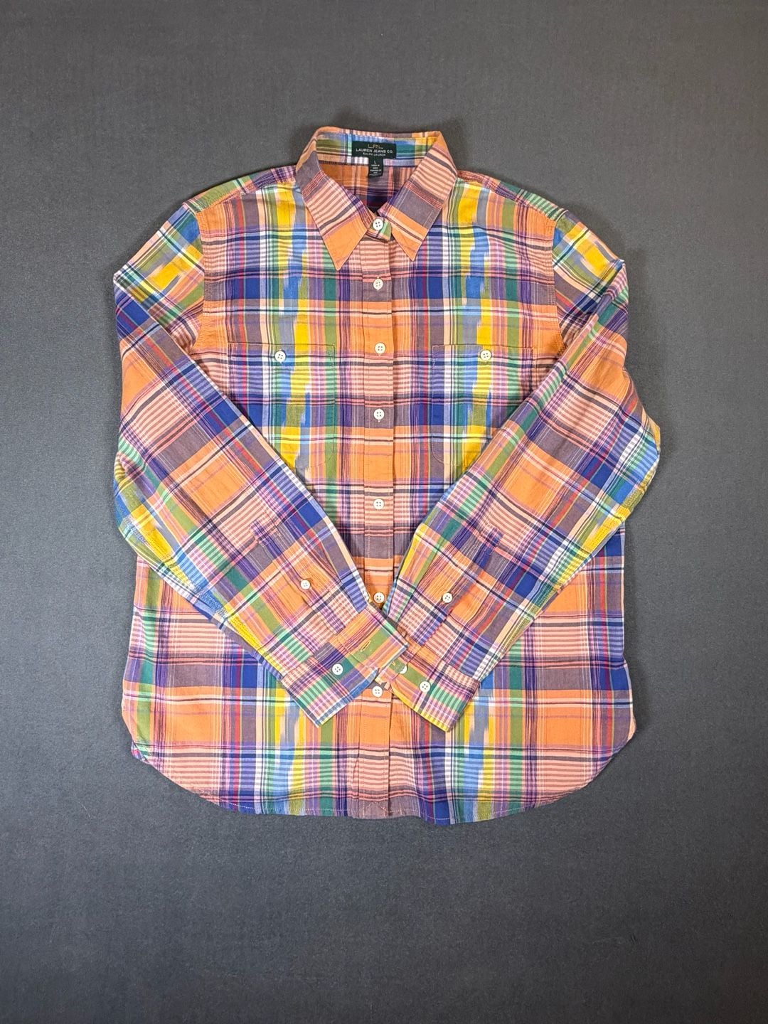 Lauren Ralph Lauren Madras Plaid Button Down Shirt Large 100% Cotton 2