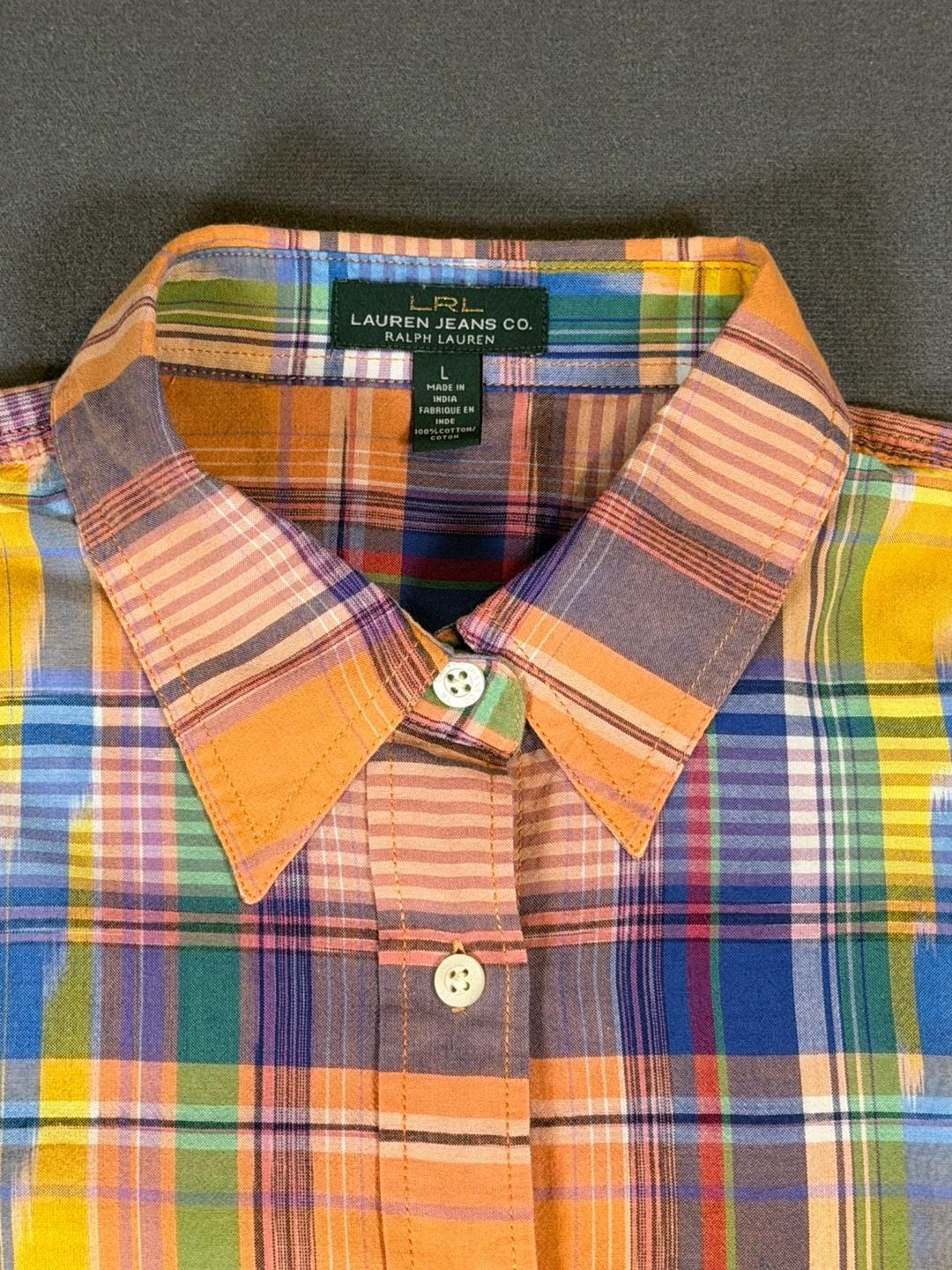 Lauren Ralph Lauren Madras Plaid Button Down Shirt Large 100% Cotton 3