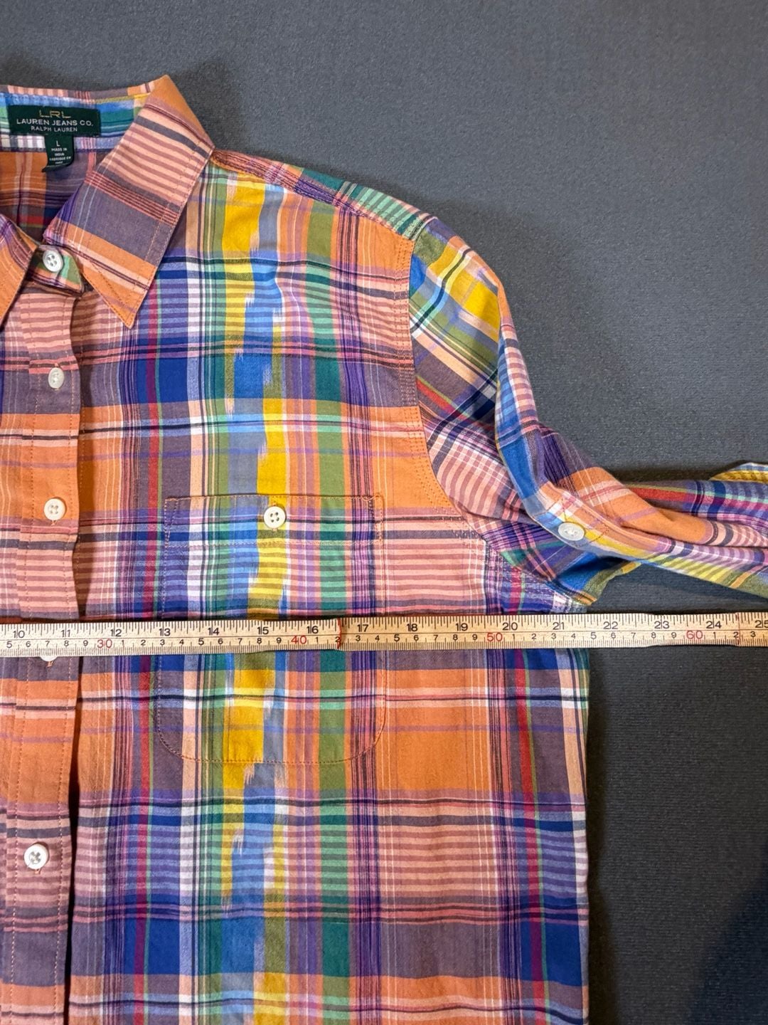 Lauren Ralph Lauren Madras Plaid Button Down Shirt Large 100% Cotton 5