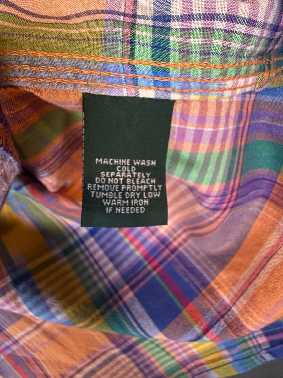 Lauren Ralph Lauren Madras Plaid Button Down Shirt Large 100% Cotton 6