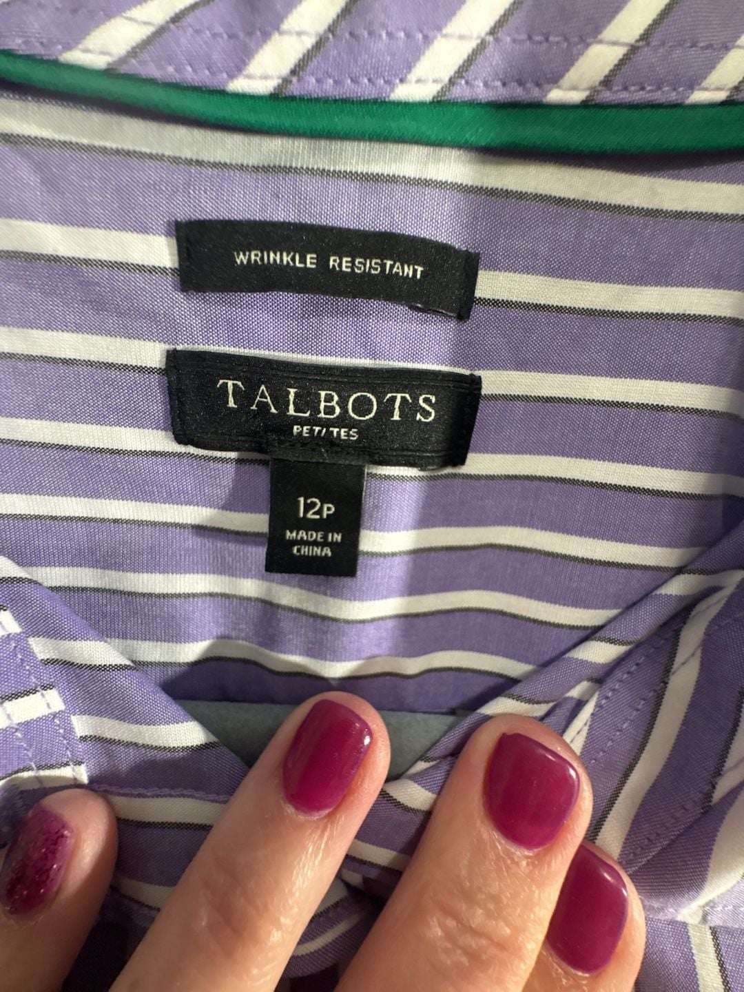 Talbots Button Down Shirt Size 12P Purple White Striped Wrinkle Resistant 3