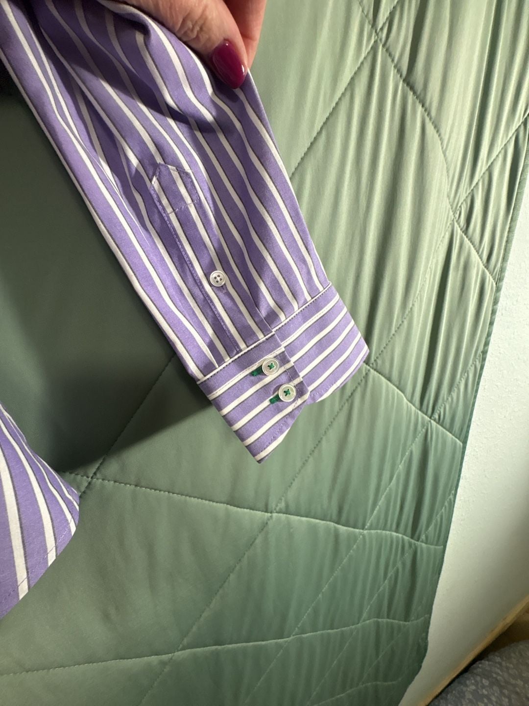 Talbots Button Down Shirt Size 12P Purple White Striped Wrinkle Resistant 4