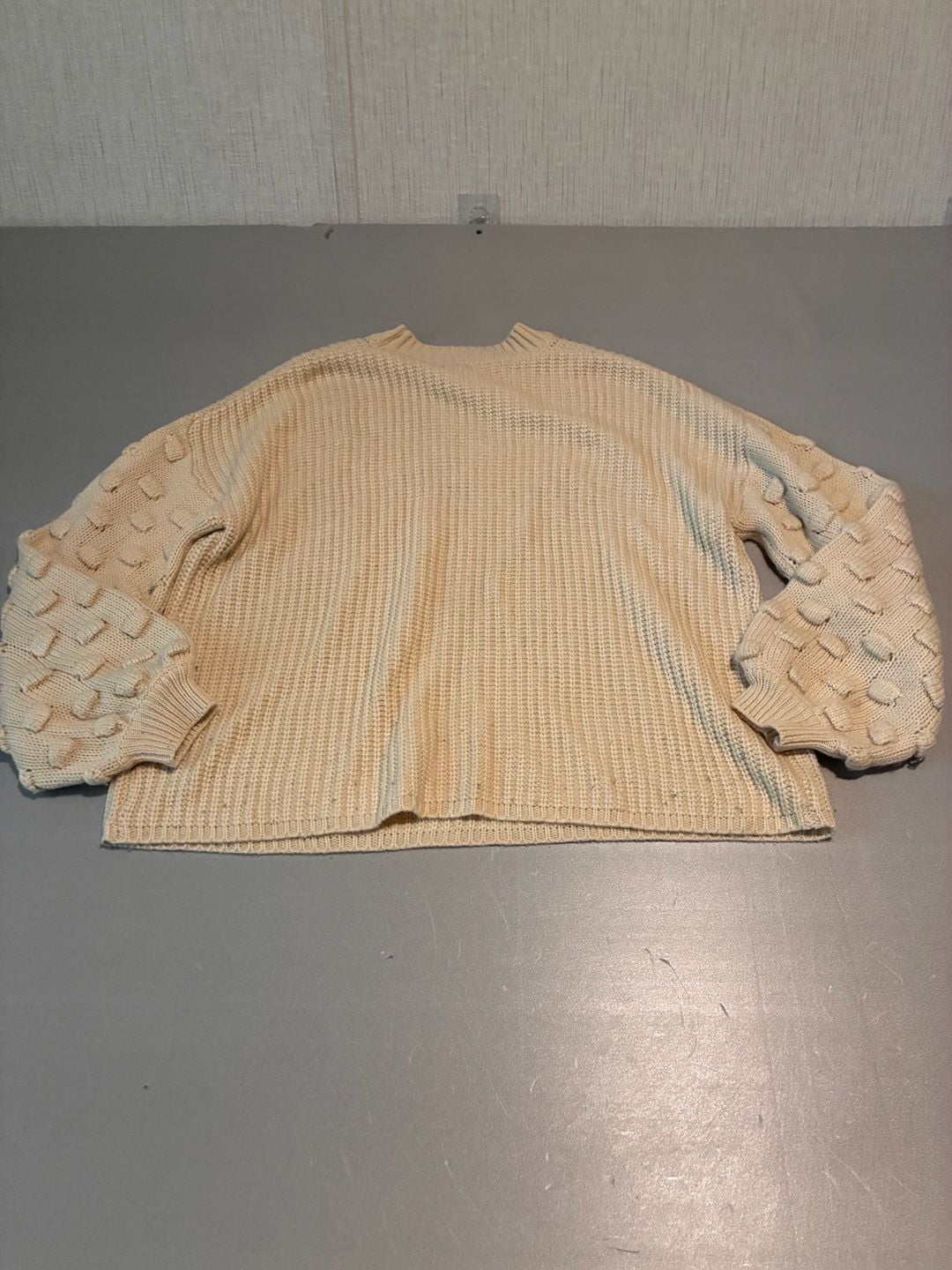 &merci Sweater Size L Cream Popcorn Pom Pom Knit Sleeve Crewneck 6
