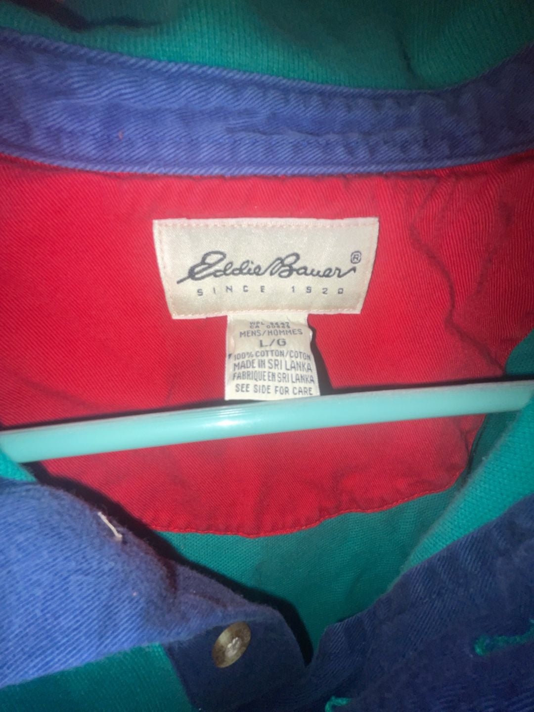 Eddie Bauer Rugby Polo Size L Green Blue Colorblock 3