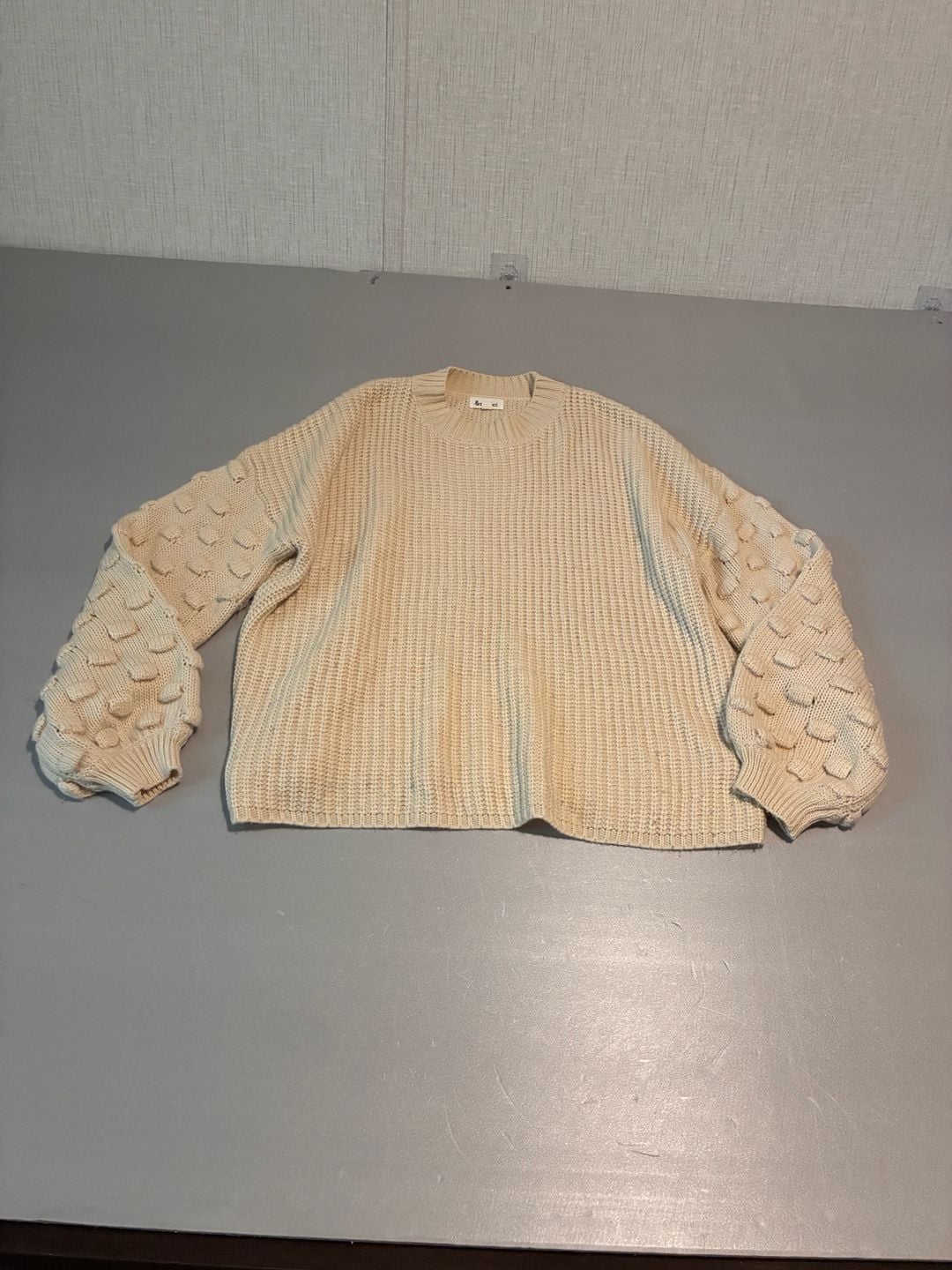 &merci Sweater Size L Cream Popcorn Pom Pom Knit Sleeve Crewneck 3