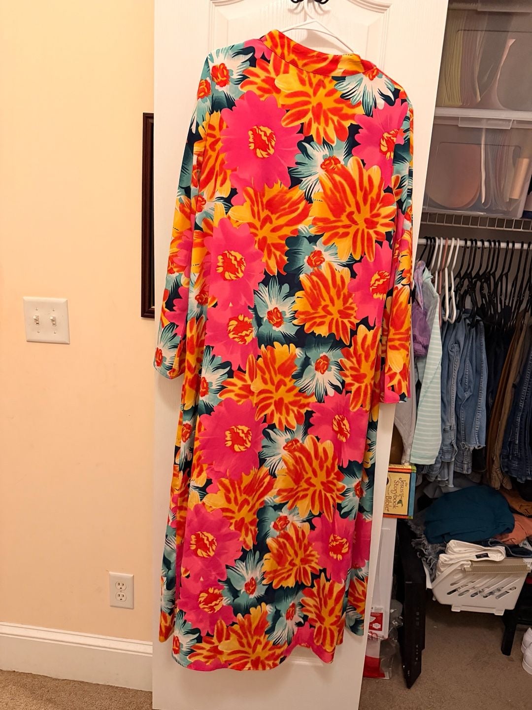 Boohoo Floral Woven Midi Kimono Size US 14 Orange Pink Multi 3