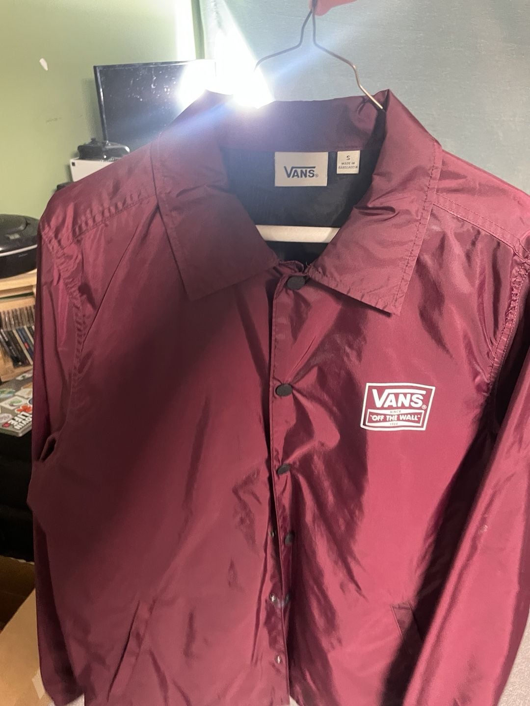 Vans Torrey Coaches Jacket Size S Burgundy Windbreaker Snap Front 2