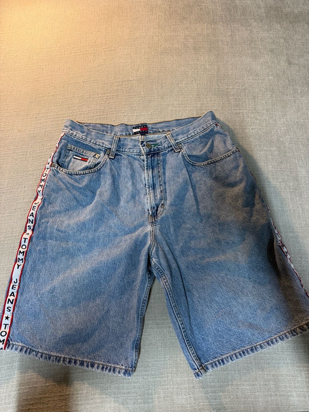 Tommy Jeans Denim Shorts Size 34 Blue Side Tape Logo 2