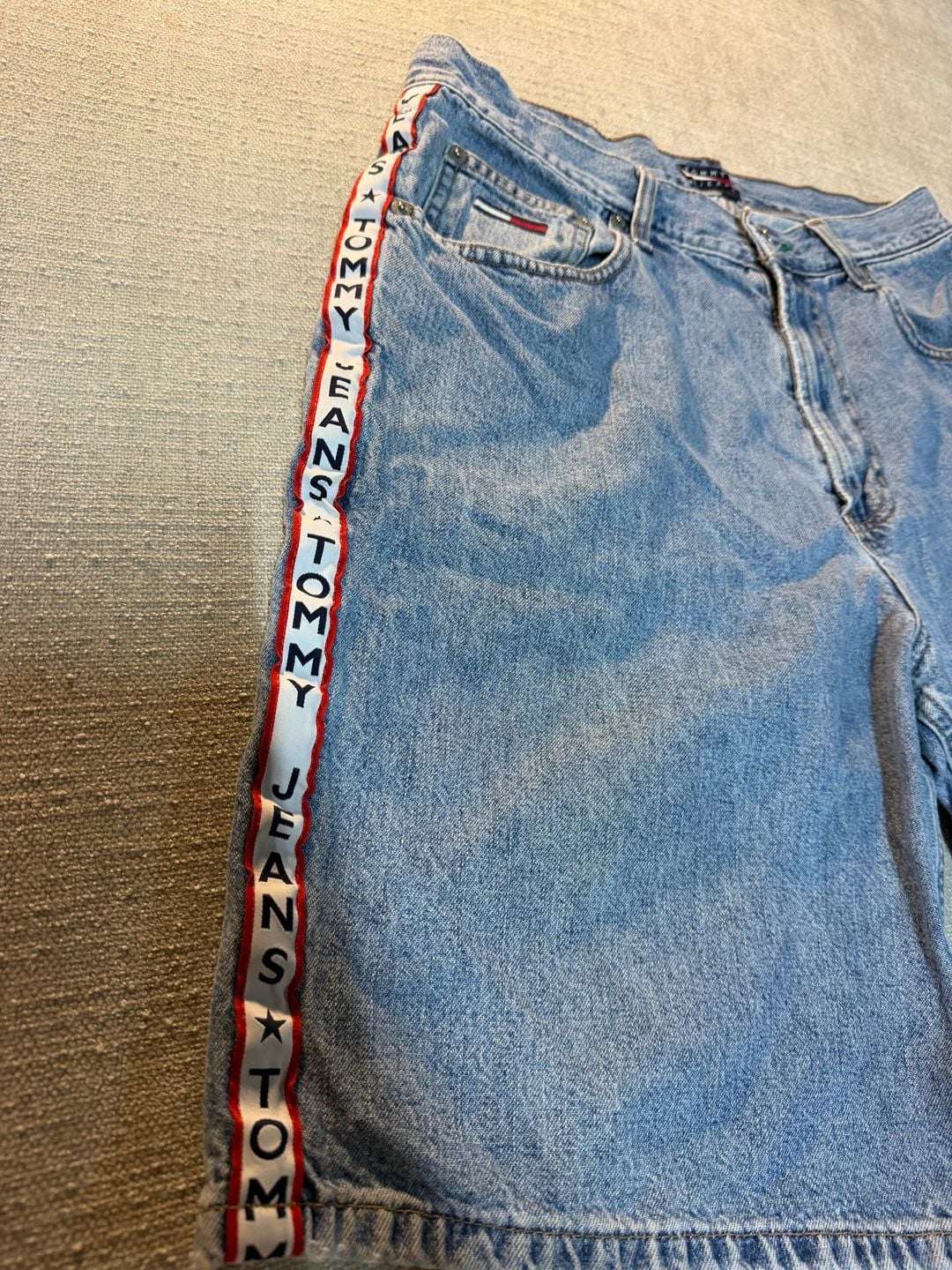 Tommy Jeans Denim Shorts Size 34 Blue Side Tape Logo 4