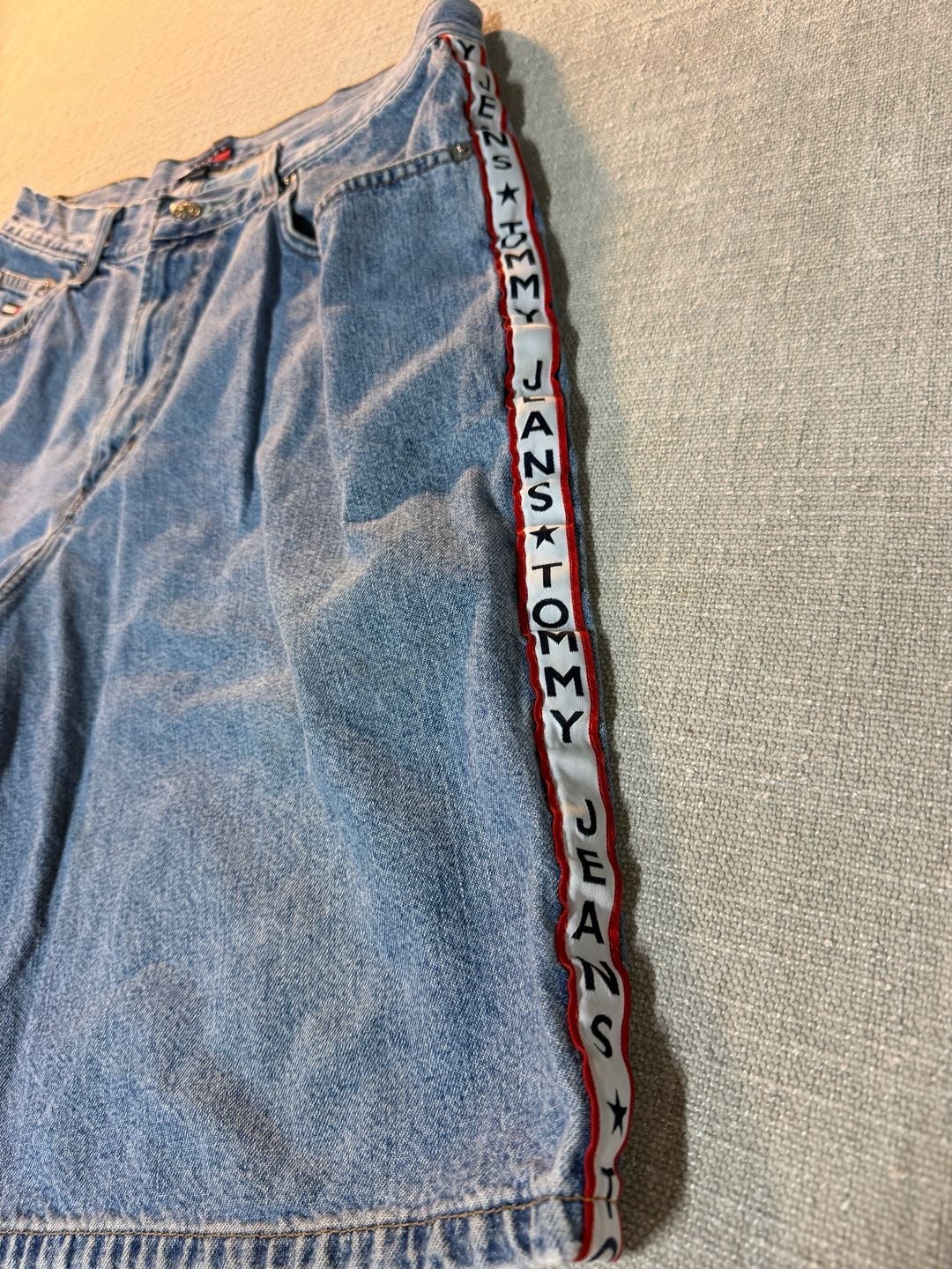Tommy Jeans Denim Shorts Size 34 Blue Side Tape Logo 6