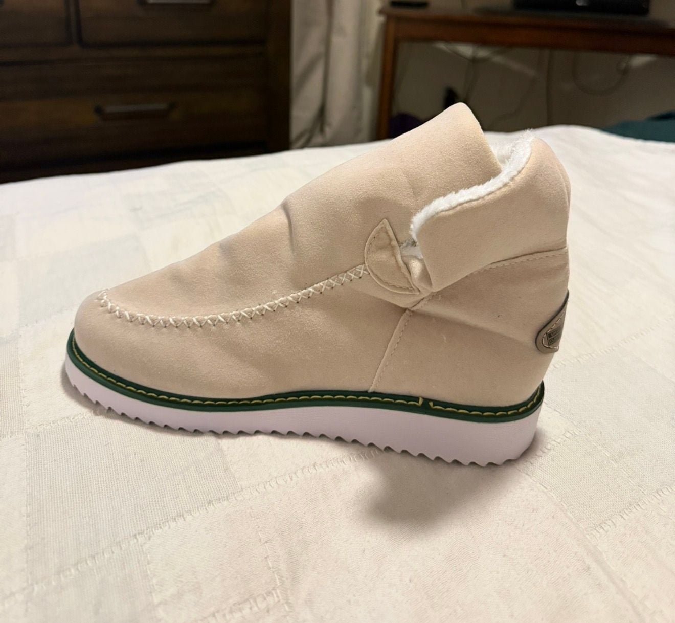 AVSTCFS Ankle Snow Boots Beige Fleece Lined Slip On 3