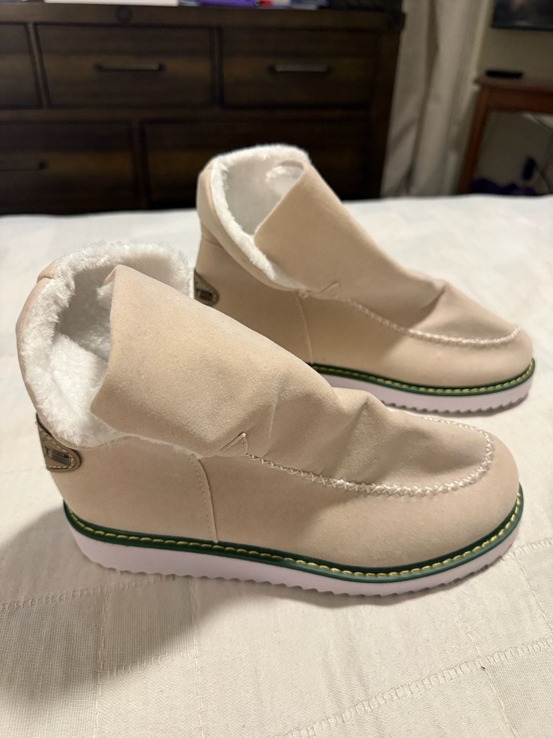 AVSTCFS Ankle Snow Boots Beige Fleece Lined Slip On 8