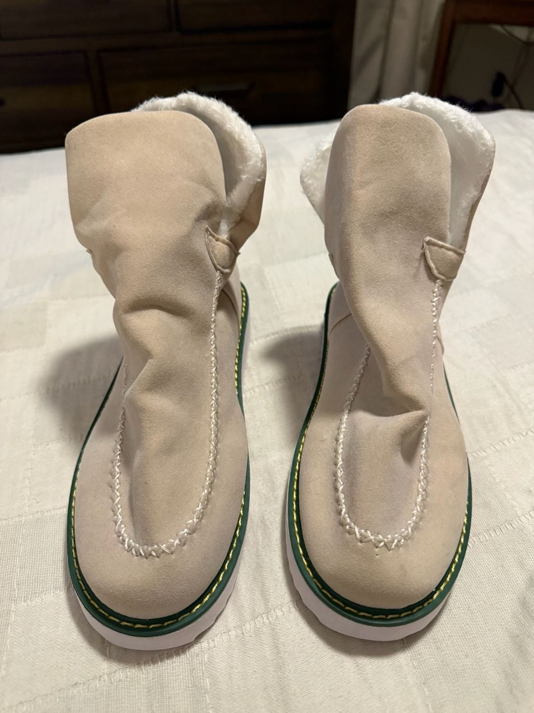 AVSTCFS Ankle Snow Boots Beige Fleece Lined Slip On 9