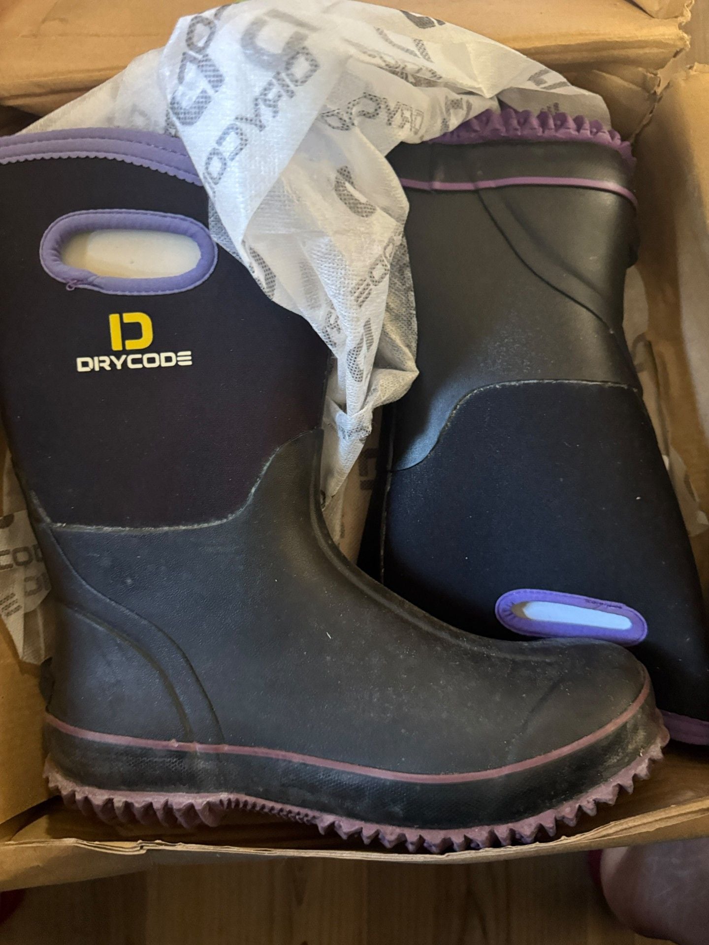 Drycode Rubber Boots Size 8 Black Purple Rain Gardening 3