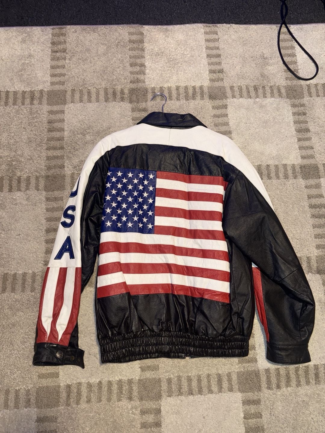 Oscar Piel Leather Jacket Size S USA Flag 4