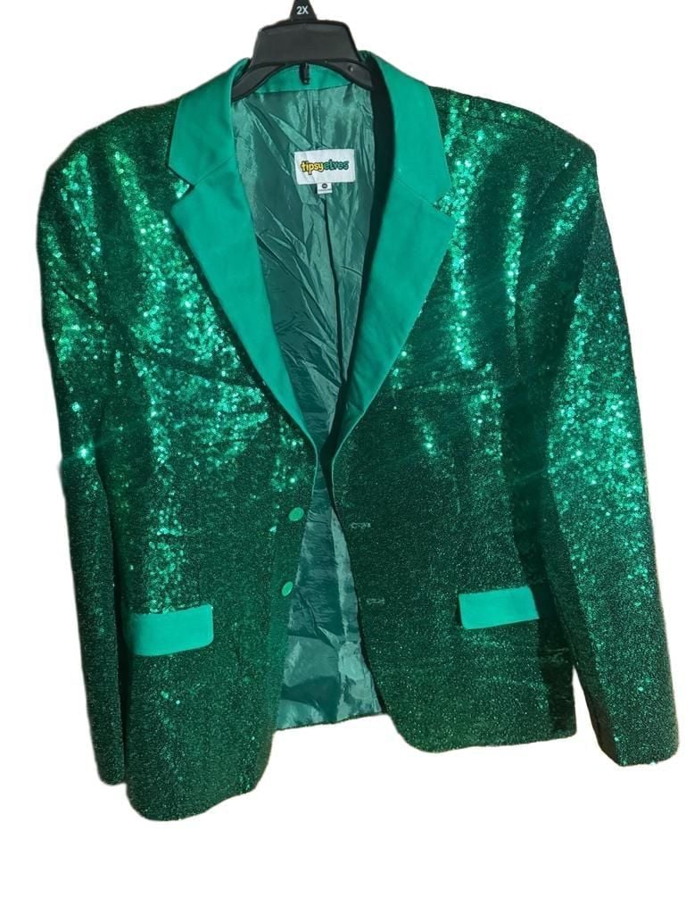 Tipsy Elves Blazer Suit Jacket Size 46 Green Sequin All Over Mens Holiday 2