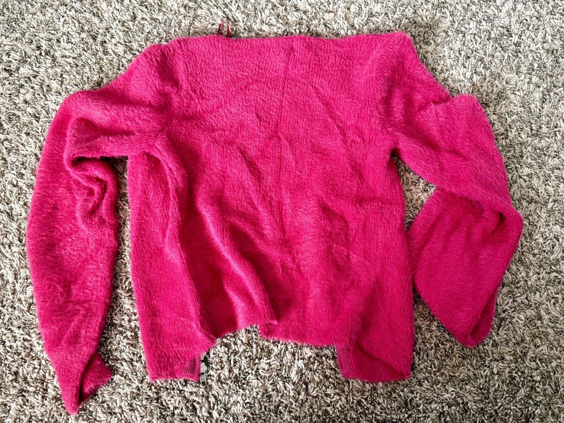 Sincerely Jules Fuzzy Cardigan Size M Pink Shaggy Knit Zip Sweater 3