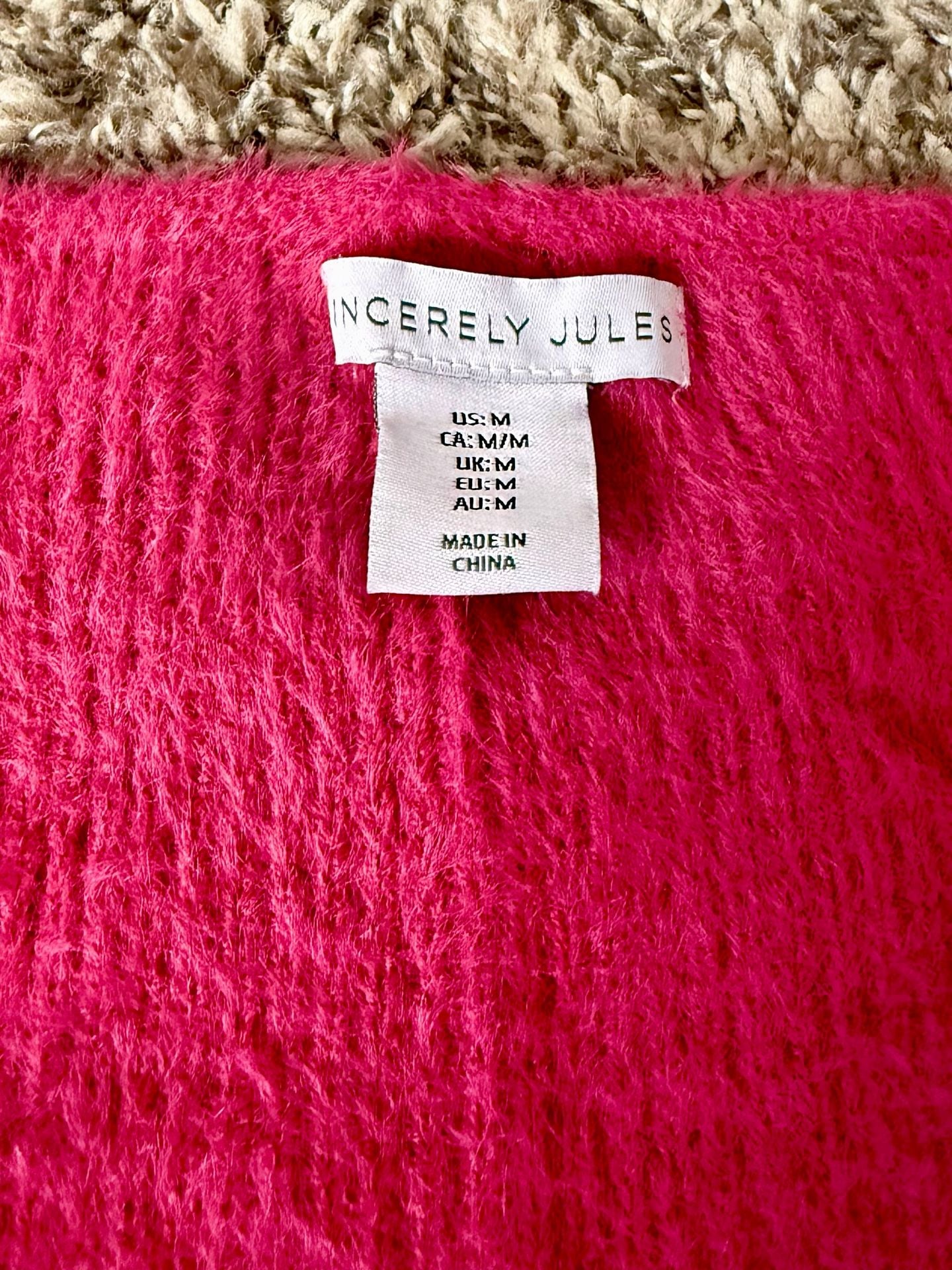 Sincerely Jules Fuzzy Cardigan Size M Pink Shaggy Knit Zip Sweater 5